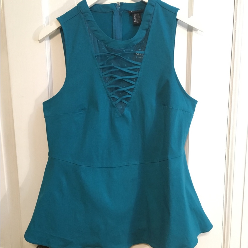 Torrid teal lace up peplum top sz00